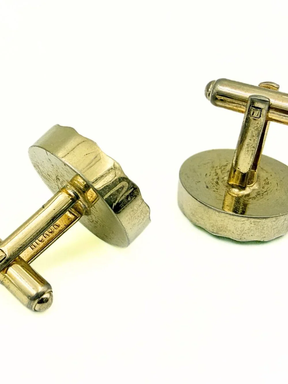 Hickok USA Designer Signed MCM Black Glass Gold Plated Modernist Cufflinks